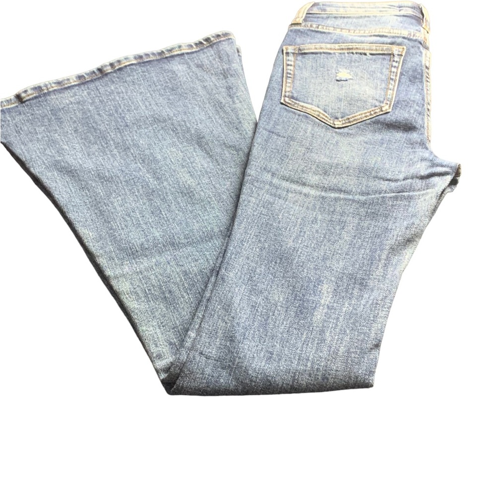 Free People x Sandrine Rose Women Blue Medit Flare Leg Jeans Sz 24 Distressed - Picture 4 of 10